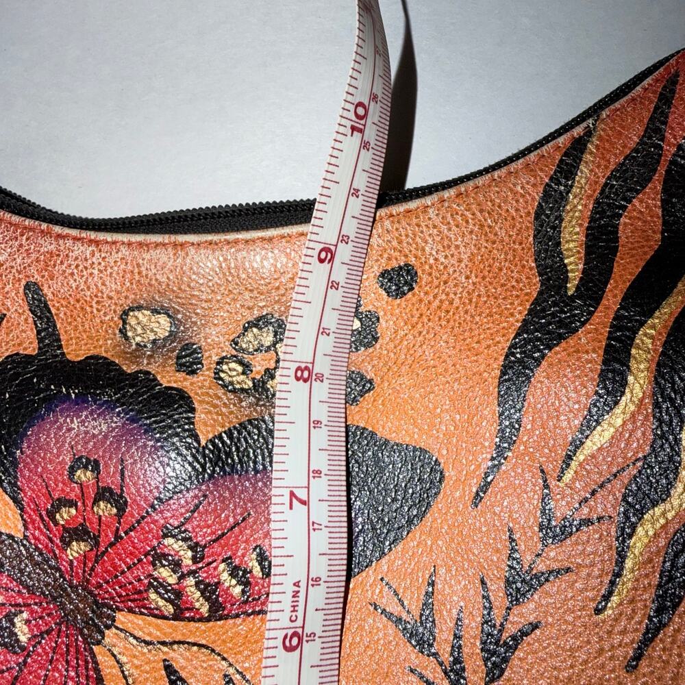 Anusckha leather orange hand painted hobo shoulder bag butterflies whimsical - Picture 10 of 13